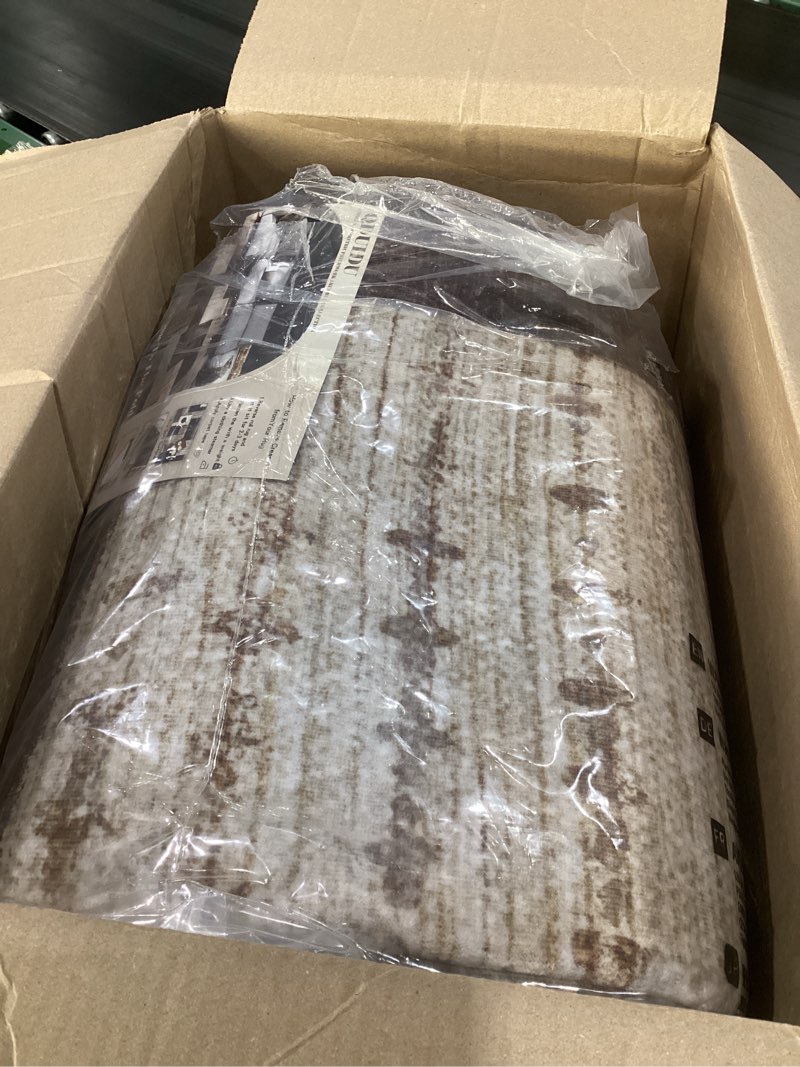 Condition photo showing Good Condition for modern geometric patchwork indoor area rug for living room, chocolate 8'x 10' large rug rockwood collection hardwood floors decor for bedroom, brown throw carpet for office entryway dining room 8 x 10 feet chocolate