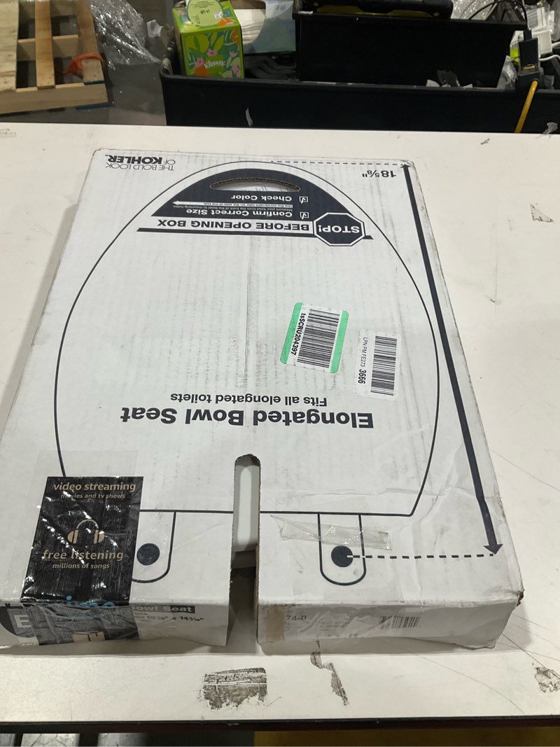 Condition photo showing Good Condition for kohler k-4774-0 brevia elongated white toilet seat with quick-release hinges and quick-attach hardware for easy clean, white