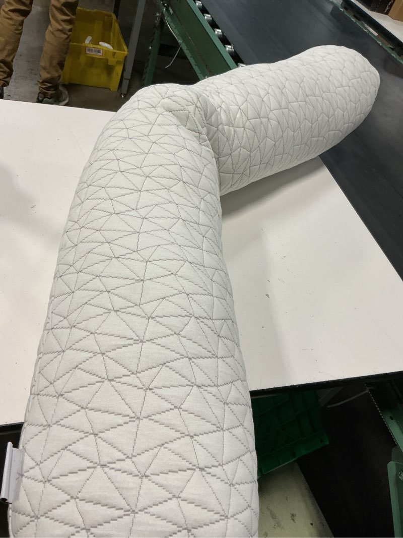 Condition photo showing As Is for coop home goods original adjustable maternity pillow, with memory foam and washable cover, body pillow for pregnancy, side sleeper and full body support during pregnancy