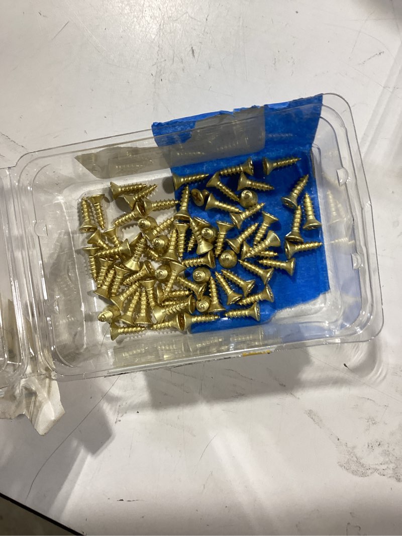 Condition photo showing As Is for hillman #6 x 1/2-in brass interior/exterior construction screws ( 75 -per box )
