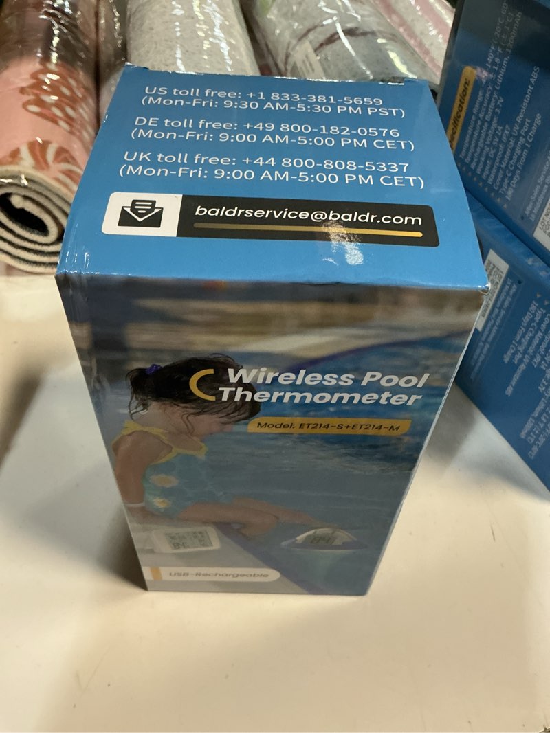 Condition photo showing New/Like New for BALDR Rechargeable Wireless Pool Thermometer Floating Easy Read, Dual Screens Big Digits Water Thermometer for Swimming Pool, Hot Tub, Hot Spring, Aquarium (Blue)