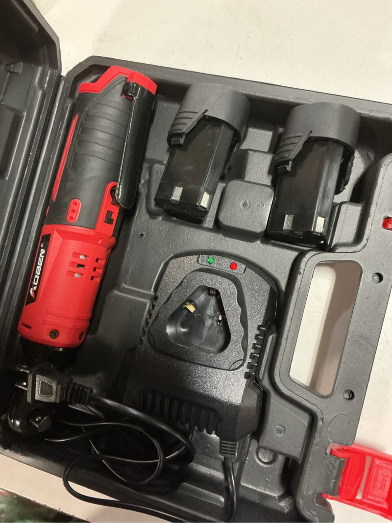 Condition photo showing As Is for aoben cordless electric ratchet wrench set, 3/8" 12v power ratchet tool kit with 2 packs 2000mah lithium-ion battery and charger ab733-1t