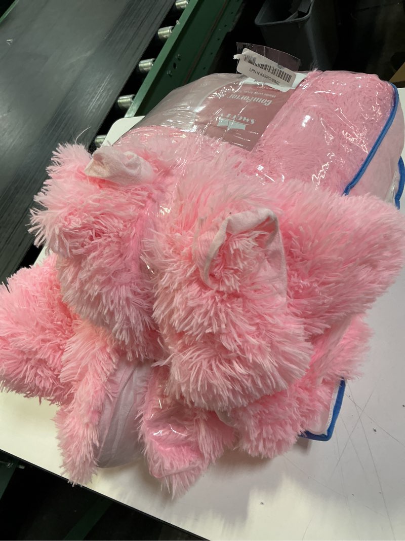 Condition photo showing As Is for Smoofy Fluffy Full Size Comforter Set, Faux Fur Pink Comforter Set, Luxury Fuzzy Bedding Set, Soft Shaggy Full Bed Set for All Season, 3 Pieces - 1 Comforter & 2 Pillowcases Pink Full