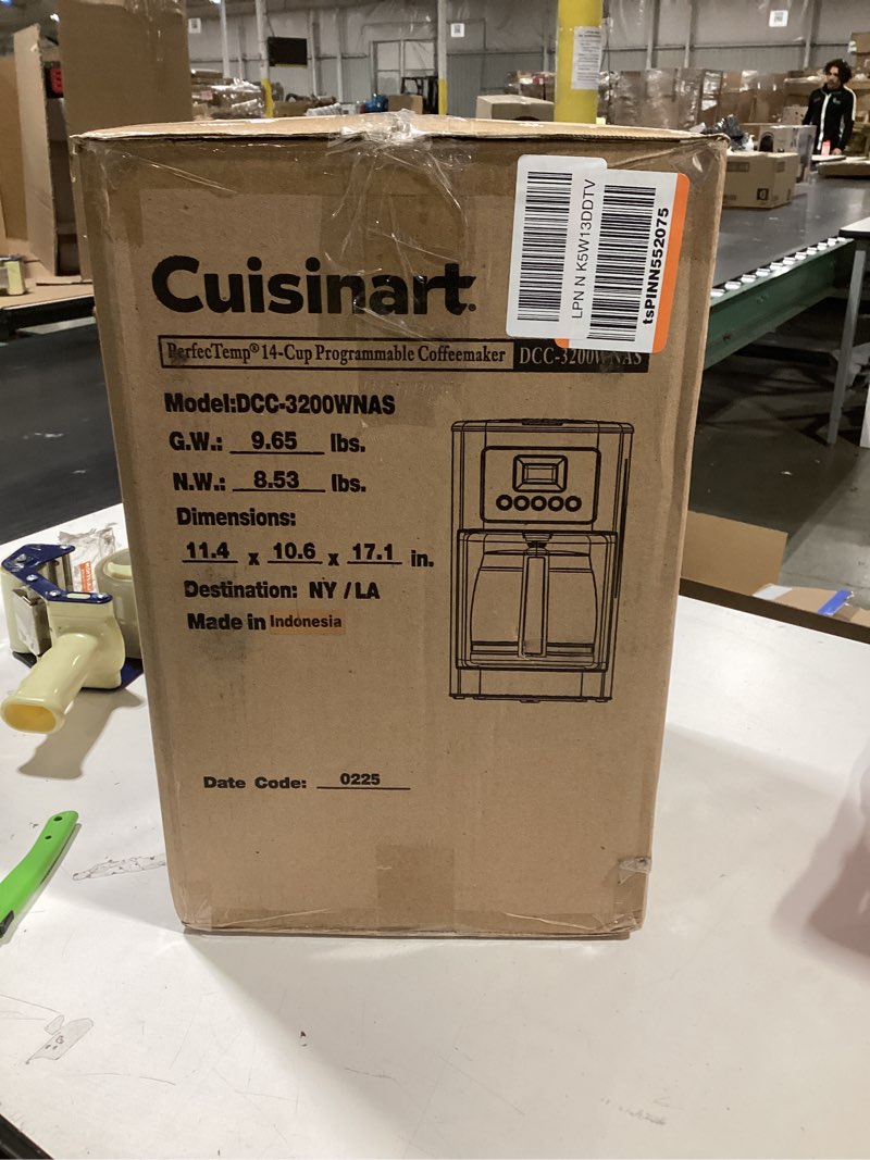 Condition photo showing As Is for Cuisinart 14-Cup Coffee Maker, Programmable PerfecTemp Glass Carafe Coffee Machine with 1-4 Cup Setting, Brew Strength Control and Brew Pause, Stainless Steel, DCC-3200WNAS, White 14-Cup Glass White