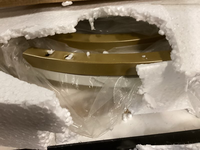 Condition photo showing Good Condition for aboxoo coffee table nesting white set of 2 side set golden frame circular round and marble pattern wooden tables, living room bedroom apartment modern industrial simple nightstand gold white engineered wood