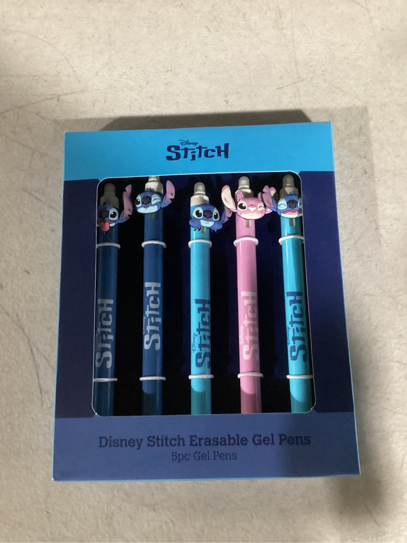 Condition photo showing New/Like New for Get Trend Disney Stitch 5pcs Erasable Gel Ink Pens and Angel Cute Writing Pens for Kids Fun Stationery Set Kawaii Journaling Supplies Cool Pen Gifts for Kids (Stitch) Blue Ink Stitch