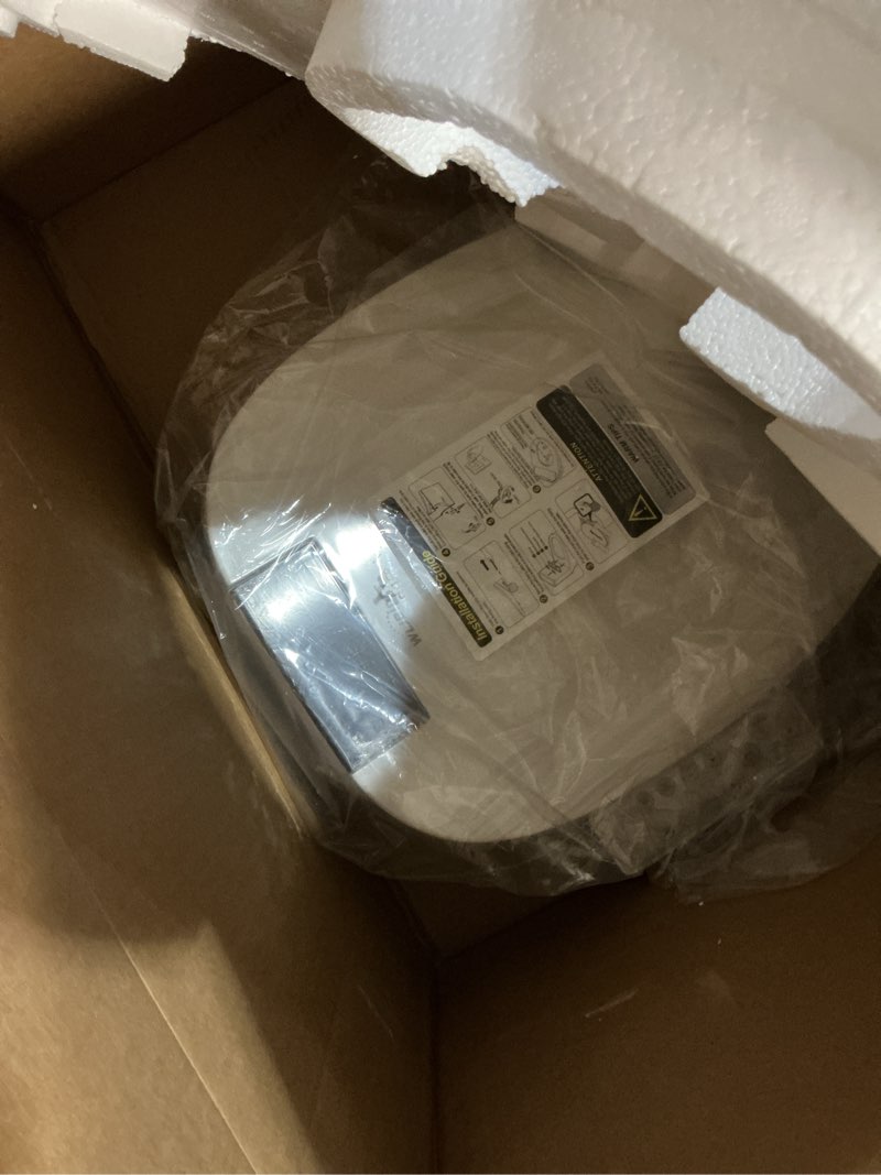 Condition photo showing As Is for wljbidet toilet bidet seat, instant warm water, self-cleaning nozzle, multiple spraying modes, electric heated seat, warm air drying, soft closed lid, display screen, requires electricity, elongated oval