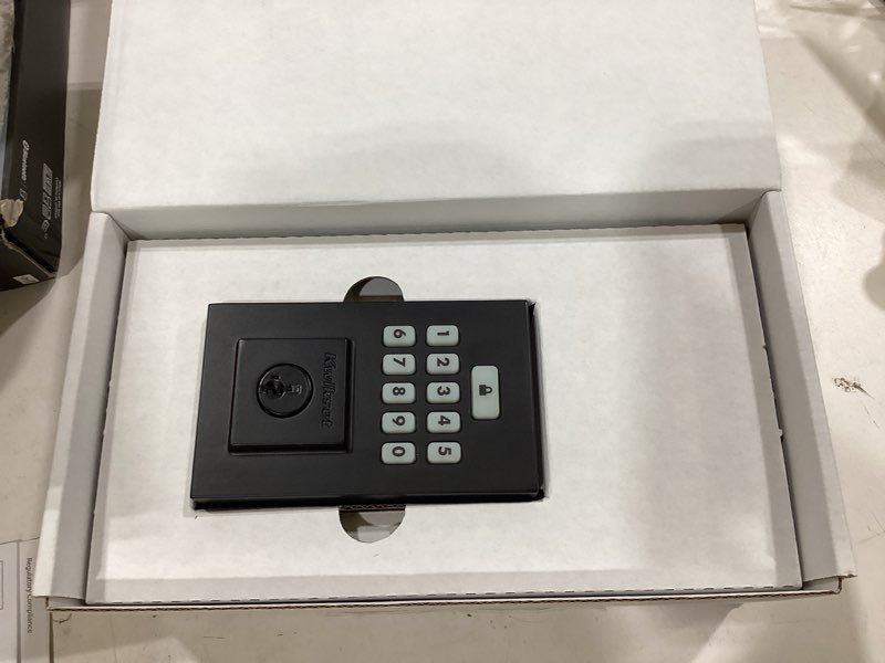 Condition photo showing As Is for kwikset smartcode 260 keyless entry electronic keypad deadbolt door lock with auto-lock, custom user codes, advanced security in matte black contemporary