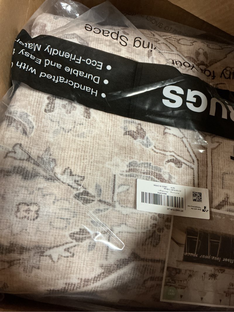 Condition photo showing Good Condition for 8x10 living room rug for family- washable oriental stain resistant rugs for bedroom nursery non slip ultra soft carpet for dining room medallion farmhouse home decor floor decoration mat (8x10 beige) 8' x 10' (rectangular) beige