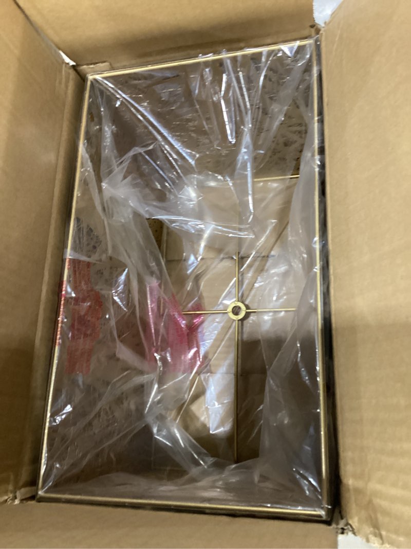 Condition photo showing As Is for metal square lampshade 8''top x 14'' bottom x 9'' height lamp shade fits for bedroom living room and more spider fitter brown