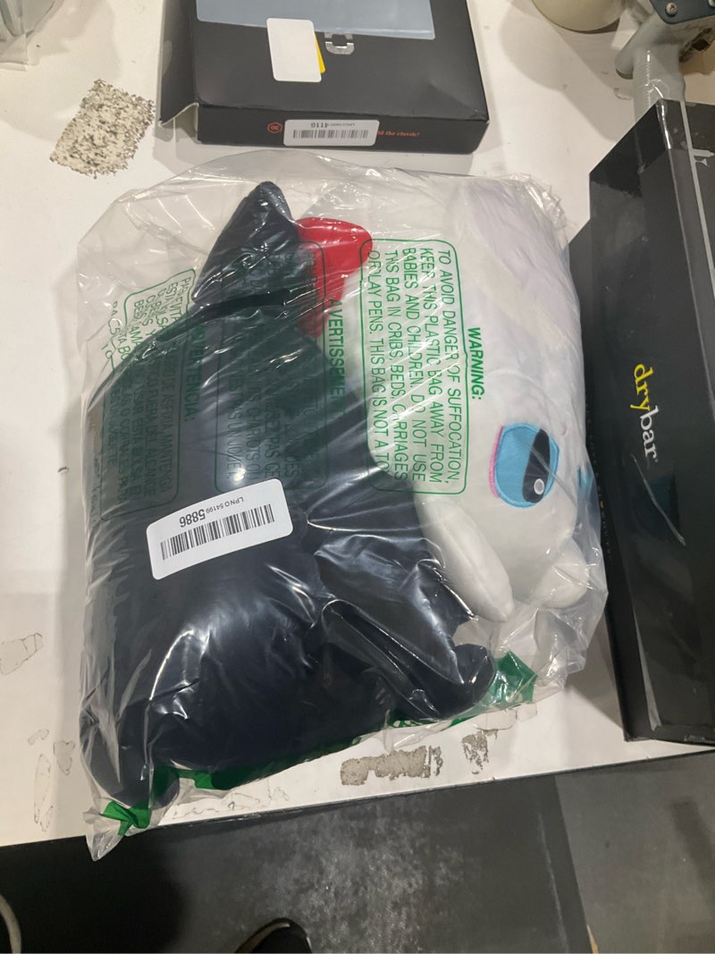 Condition photo showing New/Like New for black dragon plush, 8-inch soft stuffed animal toy, round kawaii plushie, fantasy creature gift for kids & fans (white black)