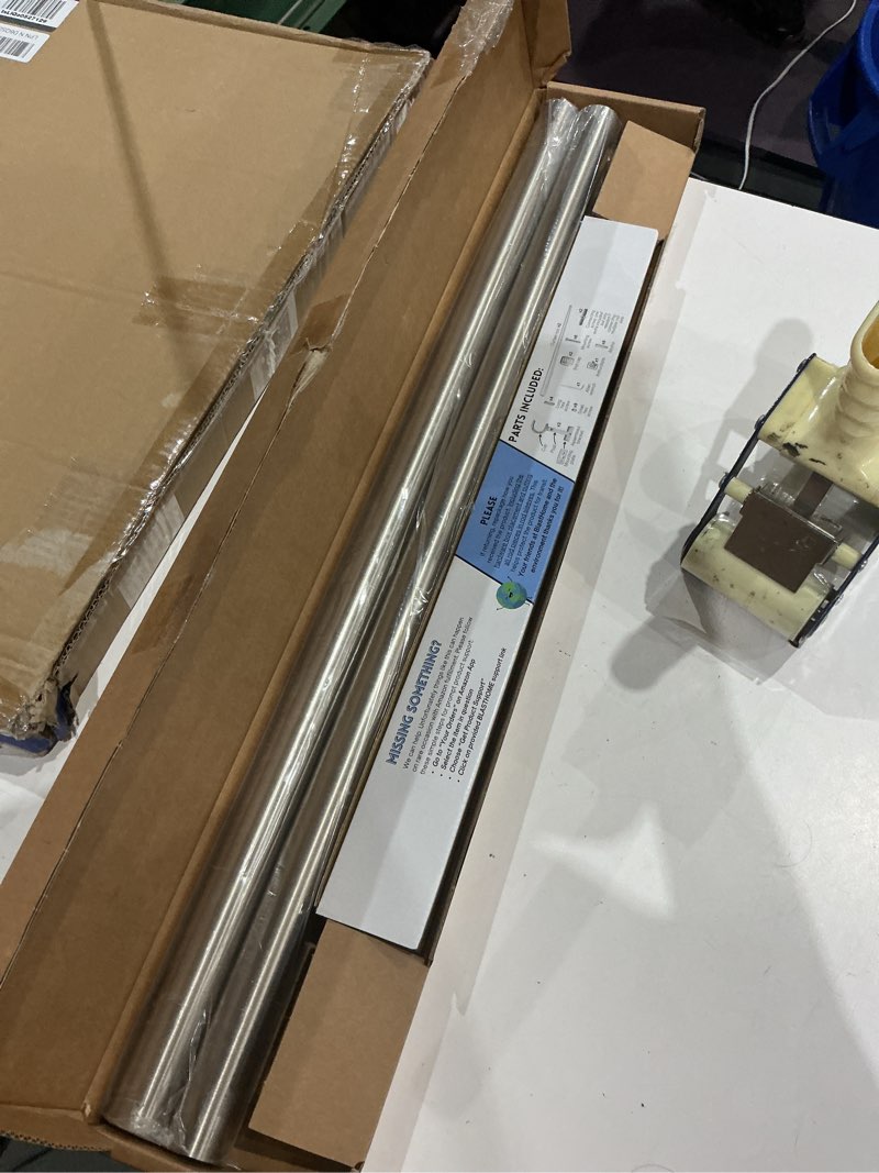 Condition photo showing New/Like New for blasthome® non-adjustable luxury curtain rods for windows, 1 ¼” rod set, 5 foot fixed length (two rods connect for a seamless look), brushed nickel single rod brushed nickel 5 foot
