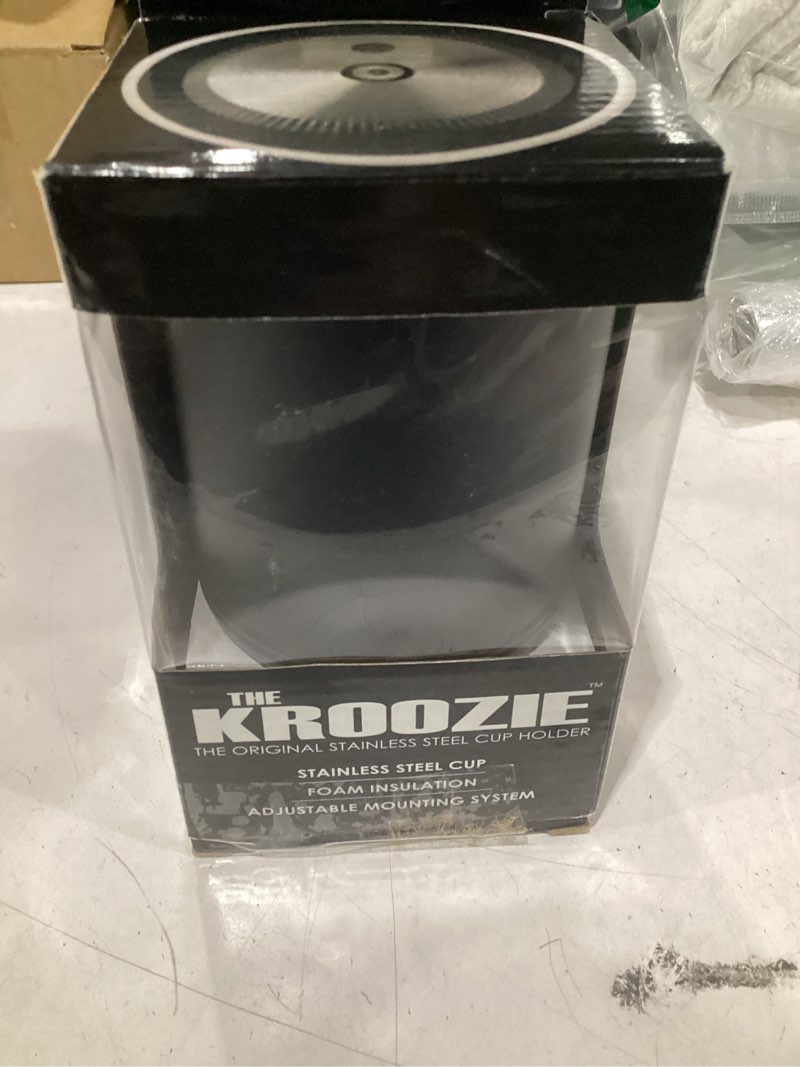 Condition photo showing New/Like New for kroozie 2.0 bicycle cup holder - the ultimate bike cup holder for beach cruisers, e-bikes, scooters, strollers – a premium stainless steel handlebar drink holder that lasts flat black