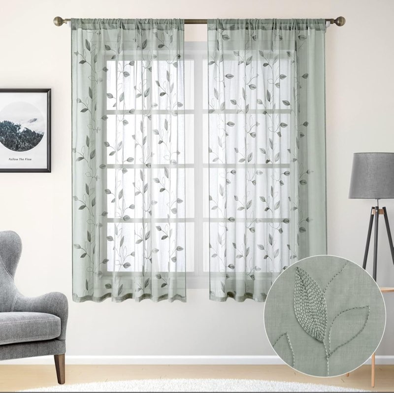 Cardoon Linen Sheer Curtain Pair Curtain Color: Sage Green