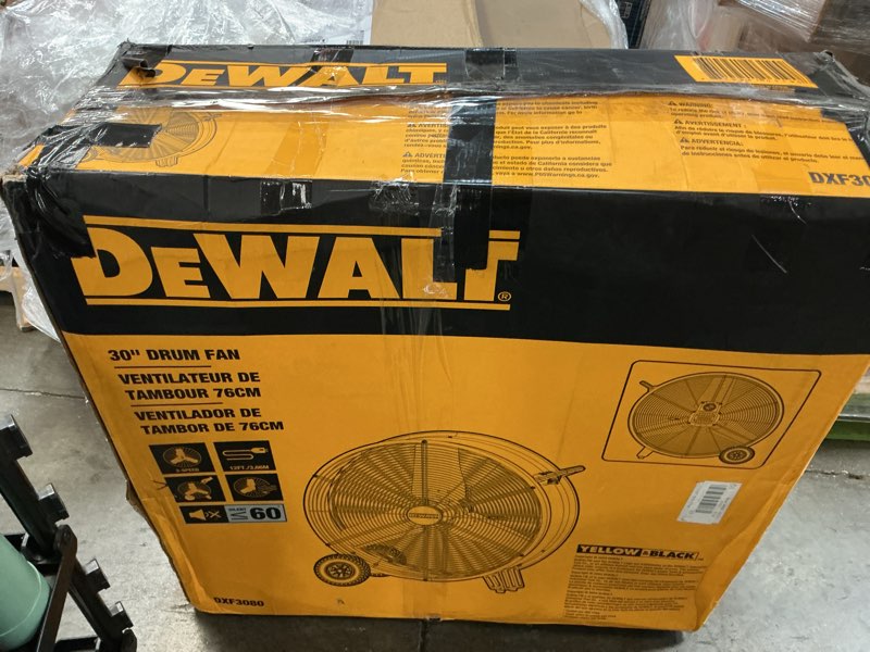 Condition photo showing Good Condition for questions and answers for dewalt 30 in. yellow 3 speed drum fan