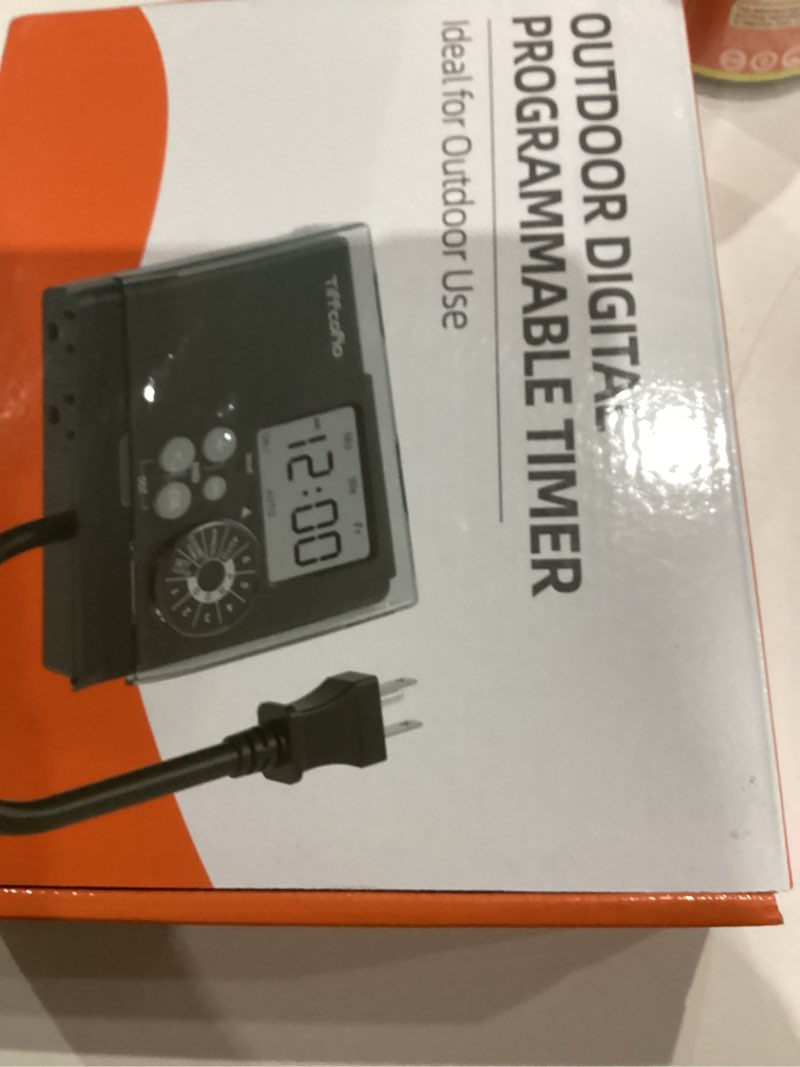 Condition photo showing New/Like New for TiFFCOFiO New Digital Outdoor Timer Waterproof, Dial Programmable Method, Outdoor Pool Pump Timer with 2FT Extension Cord, 2 Grounded Electrical Outlets for Lights, 6 Sets of Programs, 20A/2500W