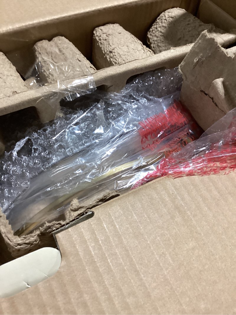 Condition photo showing As Is for allen + roth bowen 13-in brushed gold indoor 2 -light semi-flush mount light with seeded glass