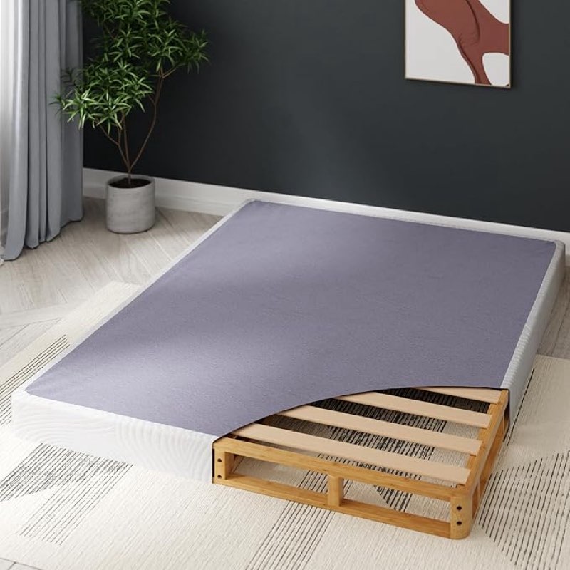 zinus edgar 4 inch bamboo box spring, mattress foundation, sturdy bamboo structure, low profile, easy assembly, full