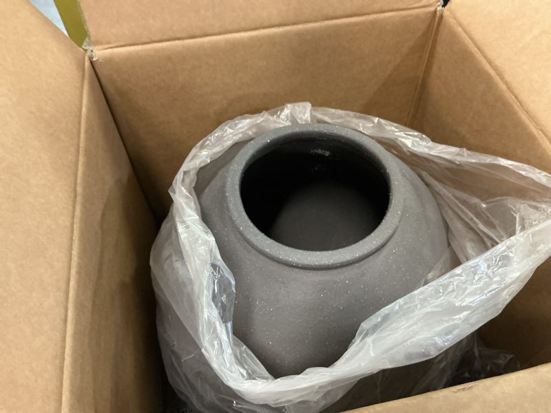 Condition photo showing Good Condition for Black Ceramic Vase - Large 12.5 Inch Round Floor Vase for Centerpieces, Farmhouse Rustic Minimalist Home Decor (Sandstone Black) Sandstone Black 12.5 inch