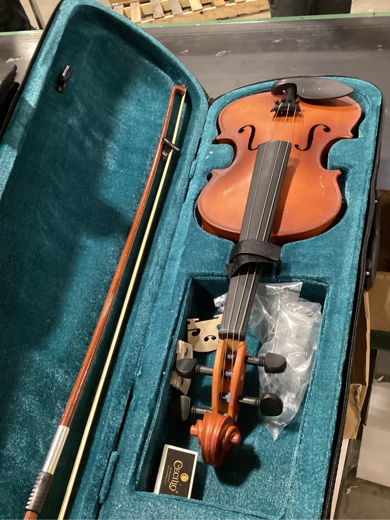 Condition photo showing As Is for Mendini by Cecilio Violin 4/4 Full Size Kit For Beginners - Hand Carved Acoustic Violins Set - Fiddle Solid Wood Kit with Hard Case, Bow, Rosin, Shoulder Rest, Bridge and Extra Strings 4/4 MV300 Satin Antique
