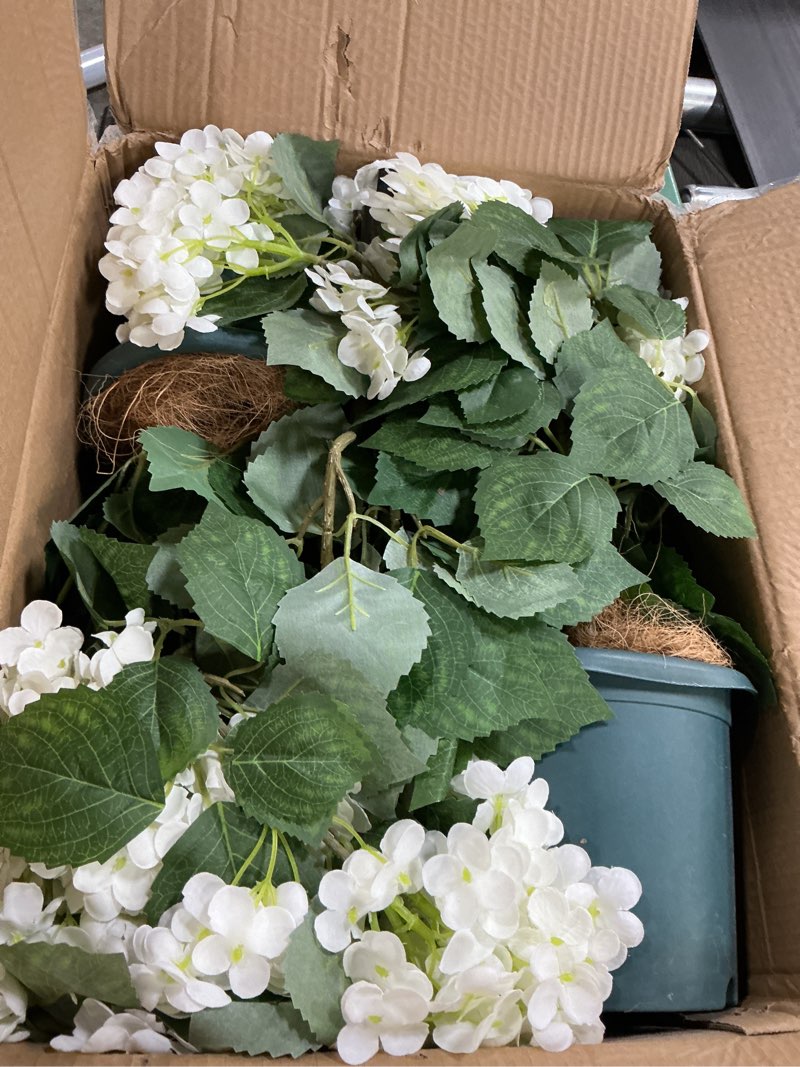 Condition photo showing Good Condition for faux hydrangea tree 30" tall (2 pack), artificial hydrangea plant in pot with white flowers, realistic hydrangea tree for indoor outdoor porch, patio, home decor