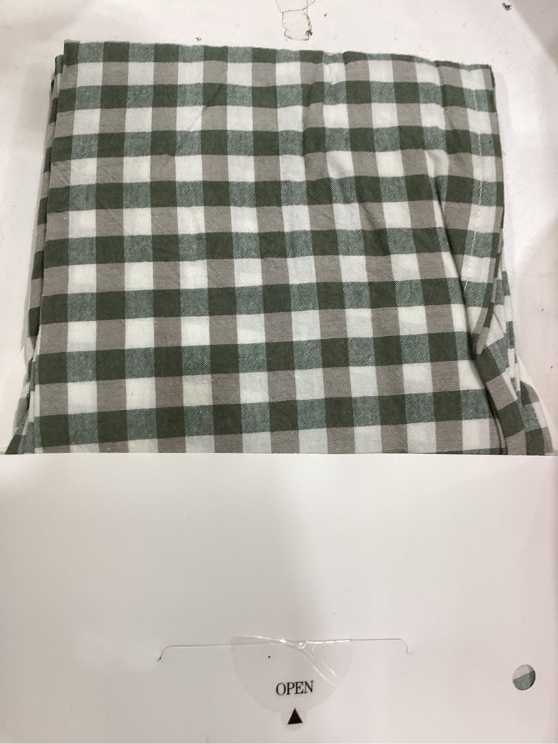 Condition photo showing Good Condition for sage green gingham plaid ruffle table runner 72 inches long, 100% washed cotton double layer farmhouse dining decor for holiday, home party wedding, 13 x 72 inches sage green 13'' x 72''