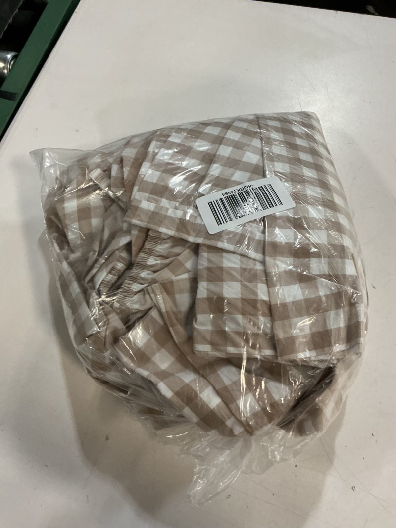 Condition photo showing Good Condition for organic crisp percale gingham fitted sheet set, king, cafe