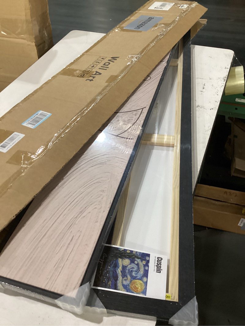 Condition photo showing New/Like New for long narrow framed neutral abstract vertical wall art set, 2 piece modern canvas prints paintings artwork for walls, beige and brown minimalist pictures for hallway entryway living room bedroom decor 8" w x 56" h beige and brown --a