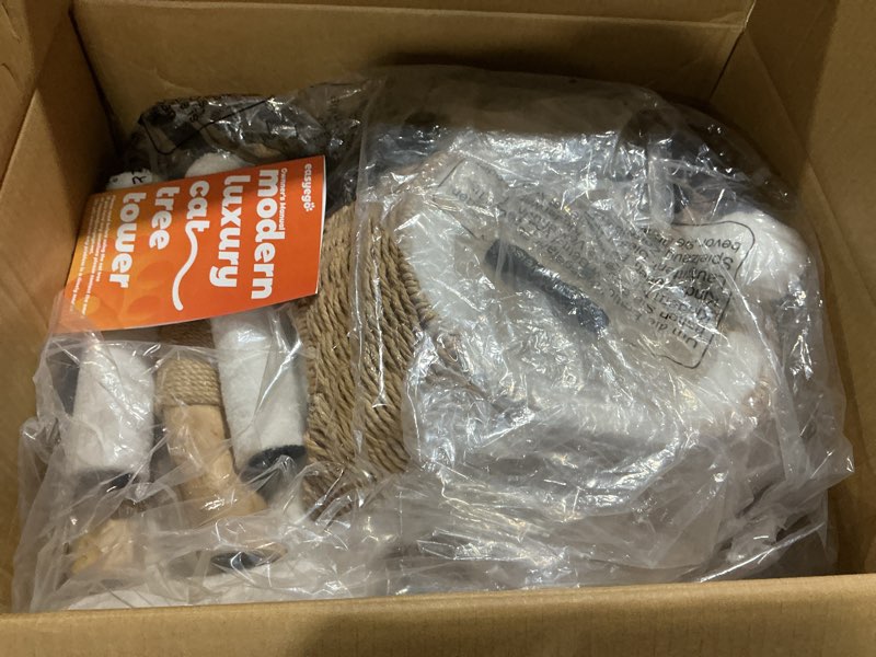 Condition photo showing Good Condition for Easyego Modern Cat Tree, Aesthetic Wood Cat Tree Tower for Large Cats, Luxury Cat Condo with Scratching Posts and Flower Platforms, Cat Furniture by Easyego, (Rabbit Hair - White) Rabbit Hair - White Standard - One Flower