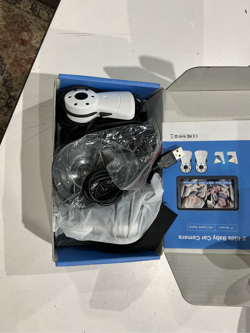 Condition photo showing Good Condition for 2-kids baby car camera dual monitor – 7 inch display with two rear facing car seat cameras, 1080p hd night vision ir-cut, usb powered plug and play backseat baby monitor for infant & toddler safety 7 inch display white