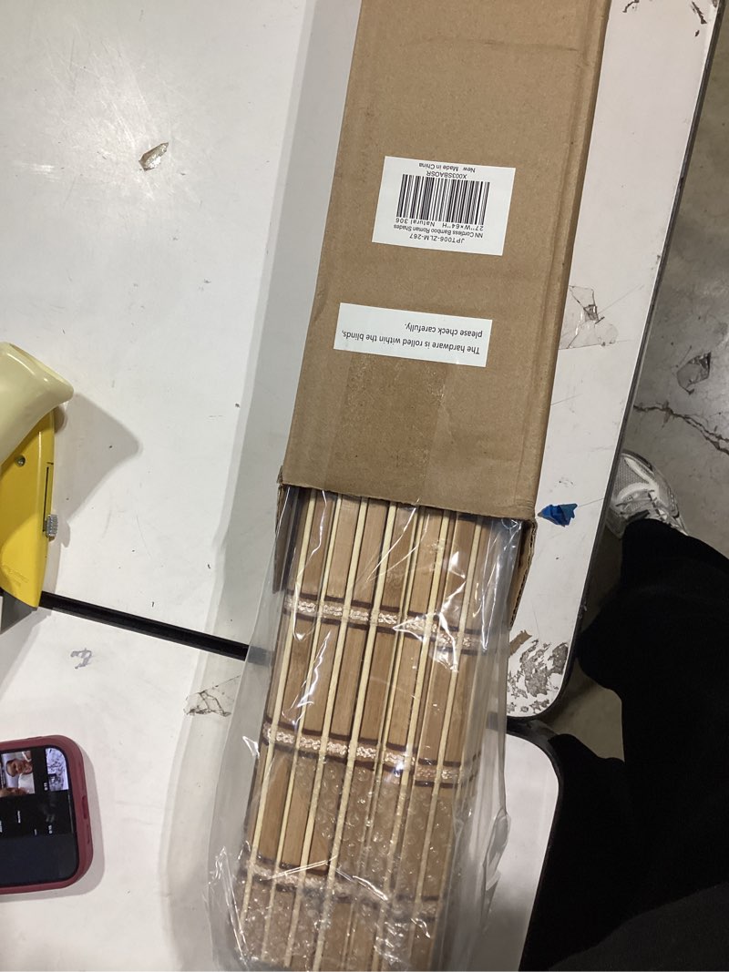 Condition photo showing New/Like New for lazblinds no tools no drill cordless bamboo roman shades, light filtering window treatment, roll up bamboo blinds for windows 27'' w x 64'' h, natural 306 light filtering-natural306 27" w x 64" h