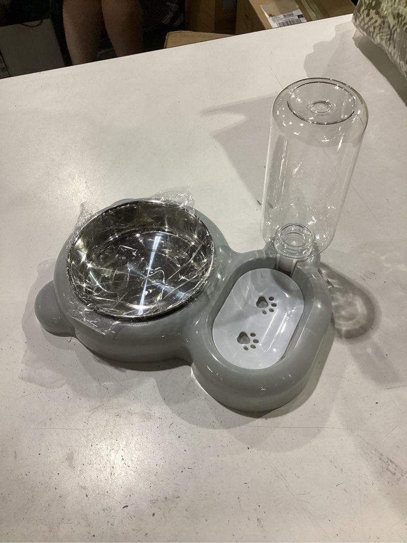 Condition photo showing Good Condition for dog bowls, cat food and water bowl set with water dispenser and stainless steel bowl for cats and small dogs - grey