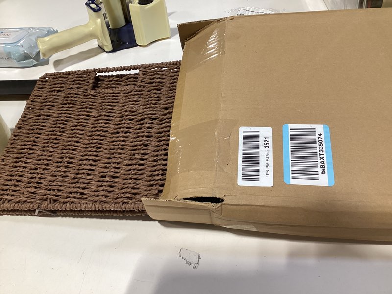 Condition photo showing Good Condition for vagusicc wicker storage basket, set of 2 hand-woven paper rope wicker basket, small storage baskets for organizing toilet paper basket, foldable large cube storage organizer bins for shelves (brown) brown 11.2"d x 6.1"w x 4.8"h