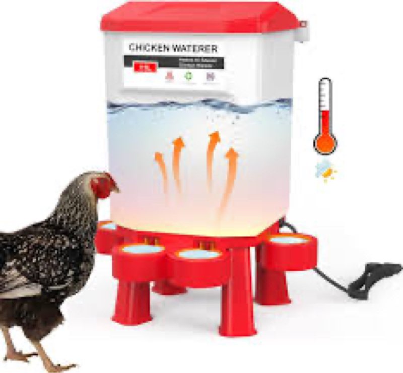 Heated Chicken Waterer, 3 Gallon Thermostatic Poultry Drinker with 4 Cups, Outdoor Winter Water Heat