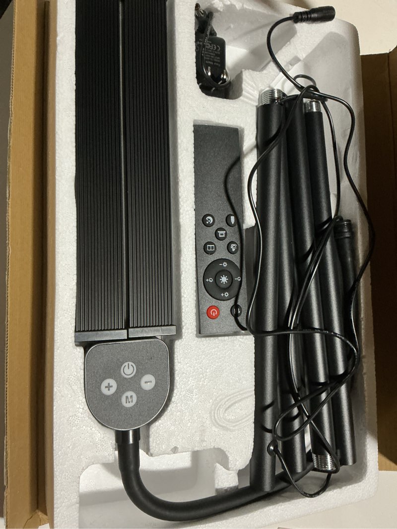 Condition photo showing As Is for LED Floor Lamp for Living Room, Bright Reading Lamps for Office, Adjustable Colors Temperatures&Brightness, Dual Head Goose-Neck Standing Lamp, Remote and Button Control, Eye Caring Tall Lamp, Black