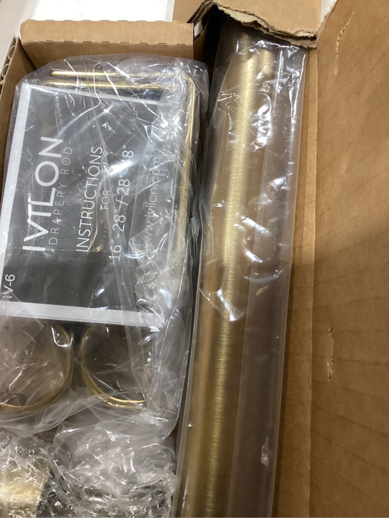 Condition photo showing New/Like New for ivilon drapery window curtain rod - end cap style design 1 inch pole. 28 to 48 inch color warm gold 28 to 48 in.