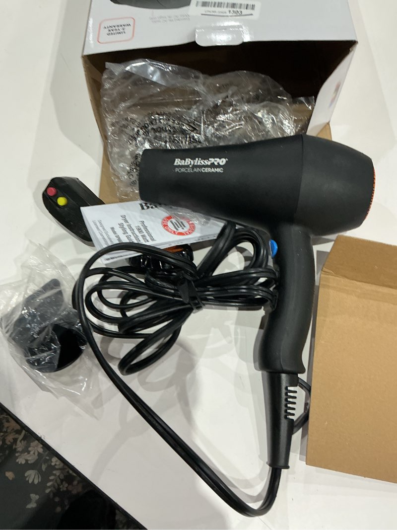 Condition photo showing As Is for babylisspro porcelain ceramic carrera professional hair dryer