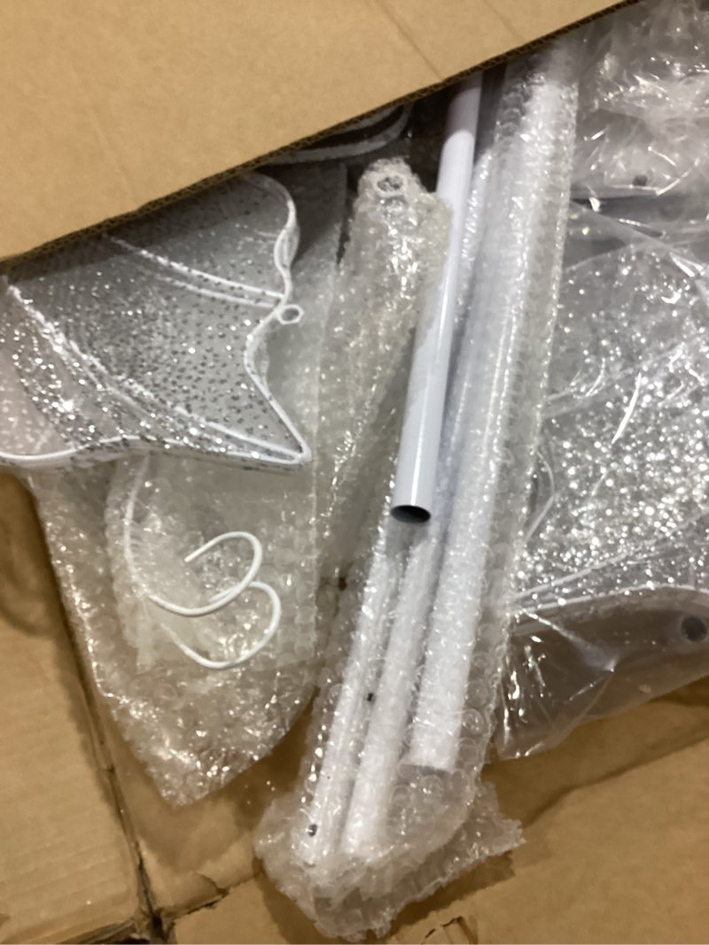 Condition photo showing As Is for 2PCS 23.6" Wedding Butterfly LED Floor Lamp, 48W 110V Creative Ceiling Lamp 57.5-70.1" Adjustable Height Hanging Decoration Props for Wedding Party (Silver, Warm Light) Silver,warm light