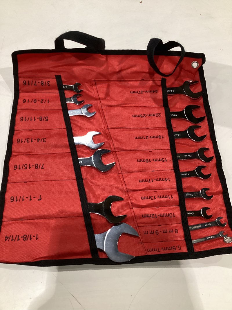 Condition photo showing Good Condition for Super-Thin Open End Wrench Set, 16-Piece SAE & Metric 3/8" to 1-1/4" and 5.5mm to 27mm Chrome Vanadium Steel Wrench Set with Rolling Pouch