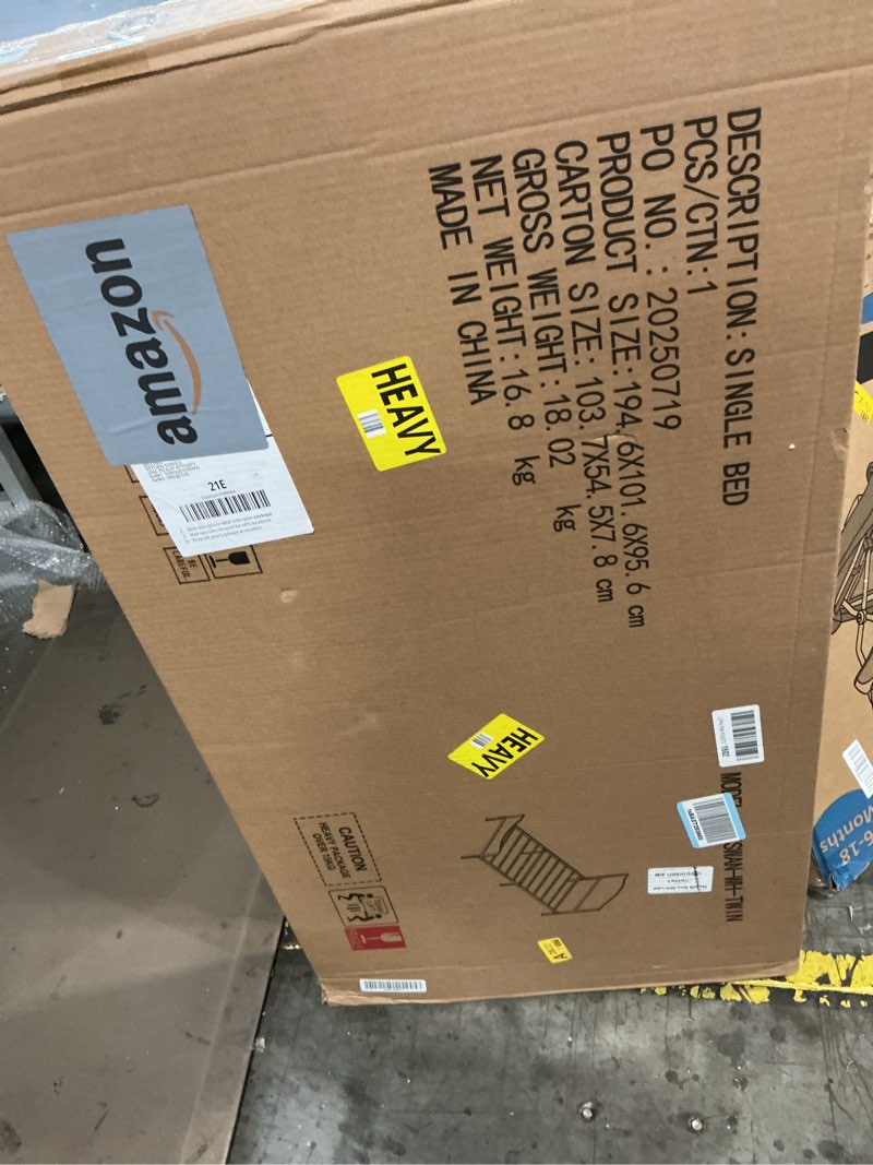 Condition photo showing New/Like New for Timy Kids Twin Bed Frame with Wooden Headboard and Footboard, Metal Platform Bed Frame for Boys Girls Teens Adults, Modern Kids Furniture, No Box Spring Needed, White