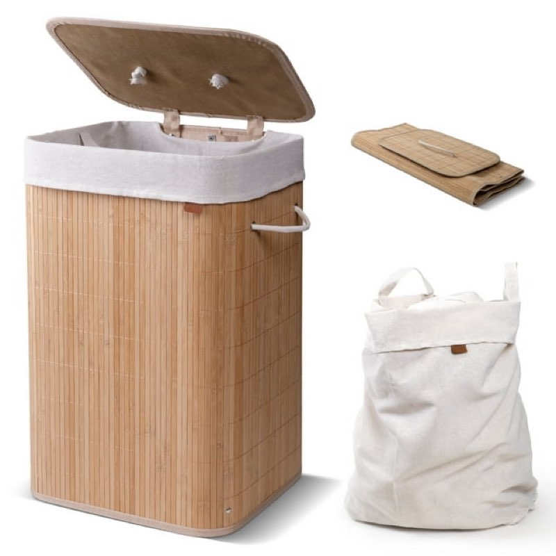CleverMade Natural Bamboo Hamper LUXE, Single Hamper - 19 Gal (72L) Bamboo Laundry Hamper with Lid a