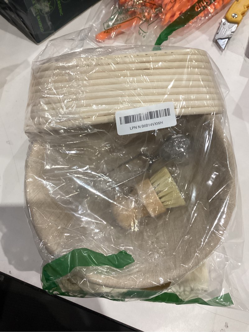 Condition photo showing Good Condition for sourdough starter kit, sourdough bread baking supplies, round & oval banneton bread proofing basket, bread sling, starter jar, dough whisk, scrapers, stencils & bag, complete sourdough kit gifts