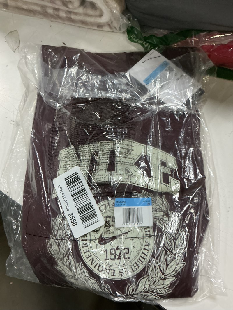 Condition photo showing New/Like New for (Size M) Nike Womens Sportswear Club Essentials T-Shirt (Est. 1972) Medium Burgundy Crush