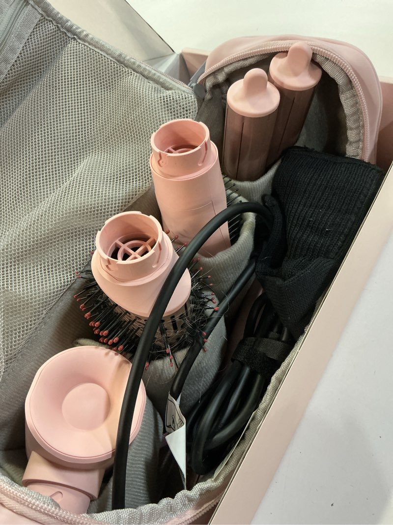 Condition photo showing As Is for MESCOMB 5 in 1 Hot Air Styler Wrap - High-Speed Hair Dryer, Volumizing Brush with Auto Curlers, Fast Drying & Frizz-Free Styling Straightening, No Heat Damage, Includes Travel Bag, Gift for Women Pink