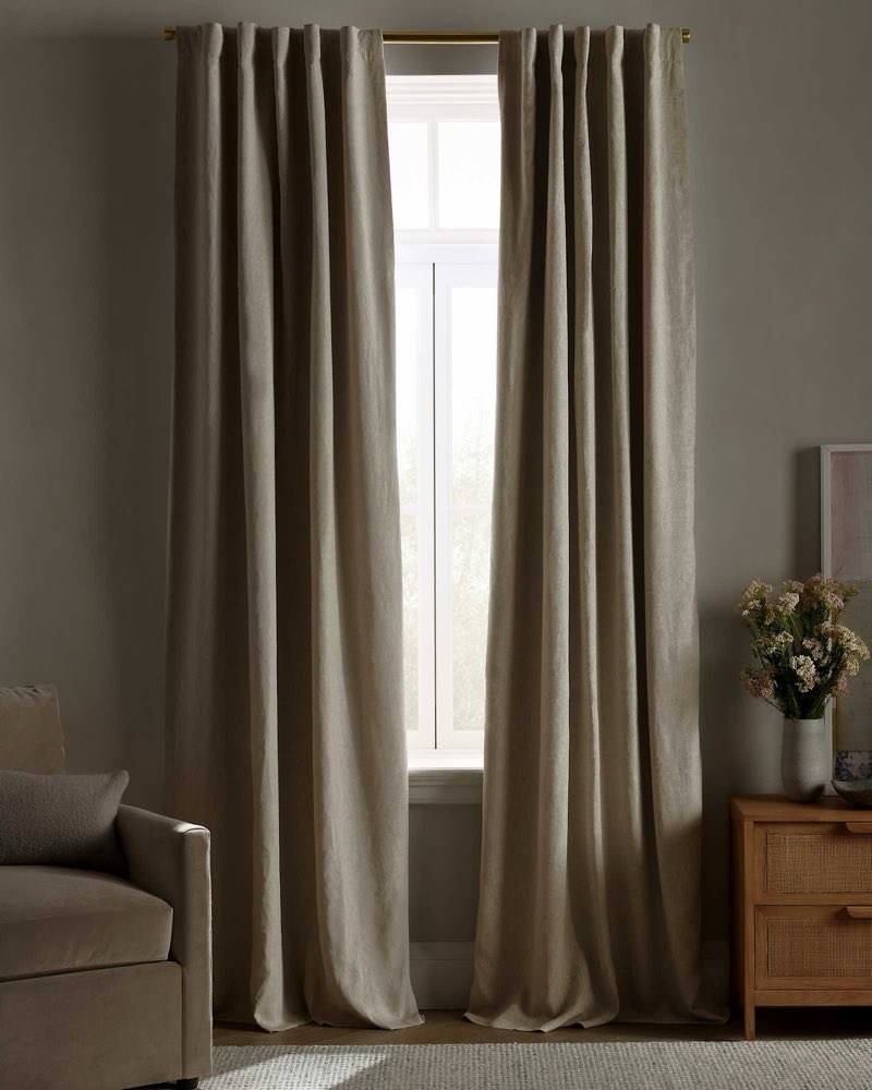 quince, european linen true blackout curtain - single panel 96”x108” , flax 