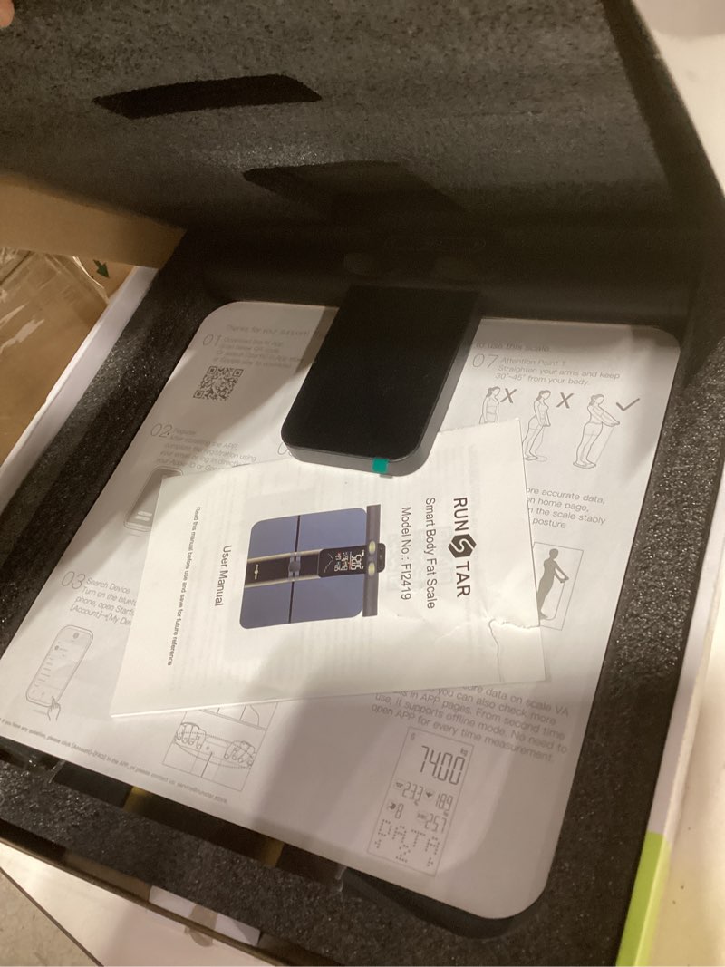 Condition photo showing Good Condition for RunStar Smart Scale for Body Weight and Fat Percentage, 8 Electrodes High Precision Body Composition Scale with Set Functions Handle, Body Analyzer Scale Sync App 28 Metrics 400lbs not tested