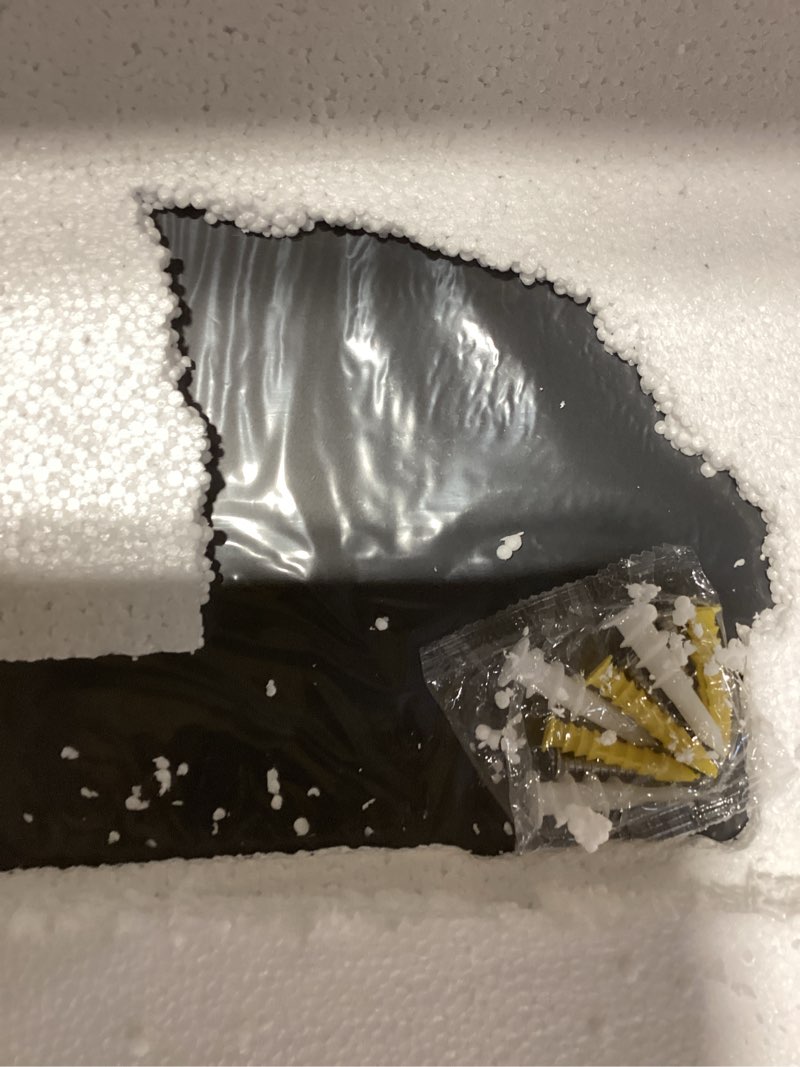 Condition photo showing As Is for Arch Mirror, 24 x 36 Inch Gold Arch Mirror for Bathroom, Arched Wall Mirror, Aluminum Alloy Frame Gold Bathroom Vanity Mirror for Living Room Bedroom Entryway Mantel Hallways Decor Gold 24"L x 36"W