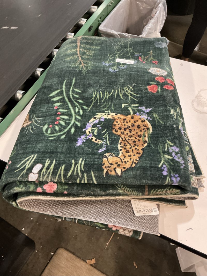 Condition photo showing Good Condition for machine washable rugs for living room: 6x9 area rugs for bedroom vintage rugs stain resistant non slip low pile soft carpet rug for kitchen dining room farmhouse nursery kids room indoor 6' x 9' (rectangular) animal-dark green