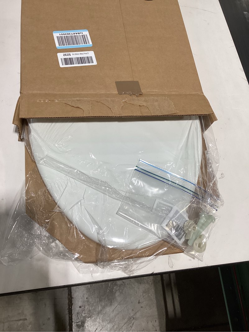 Condition photo showing Good Condition for mayfair linden slow close toilet seat, non slip heavy duty wood, easy install, elongated, white elongated traditional hinge