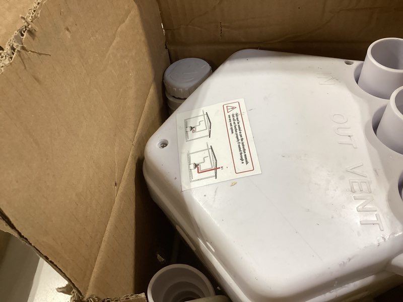 Condition photo showing As Is for upgraded 1 hp utility sink pump with pcb function upflush to 36ft 2200gph under sink pump with 3 water inlets 1 outlets macerating toilet system for sink shower wash bin urinal kitchen basement